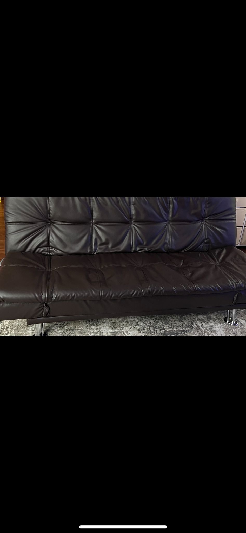 Faux Leather Tufted Sleeper Sofa 