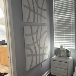 2 Large Grey And White Art Pieces Matching 