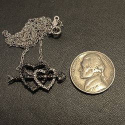Zales Jewelers / Jewelry Sterling Silver 925 Double Heart pendant charm with real black diamonds necklace. 
