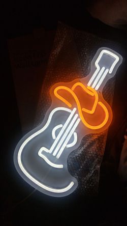USB-Powered Cowboy Hat & Guitar Neon LED Wall Light – Brand New in Box