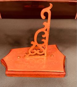 Antique handmade solid brass/wood wall hook with ornate brass hook