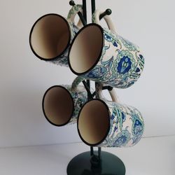 Nakkas Ceramic Turkish Hand painted Mugs Raised Texture Blue Green Mugs - 4