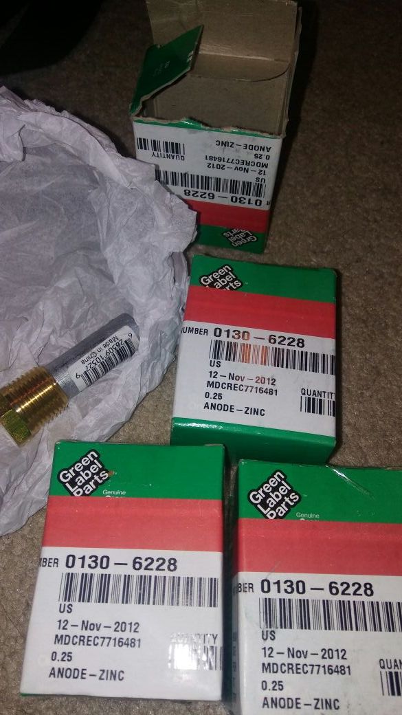 Zinc Anode. Cummins, green label parts. 0130-6228