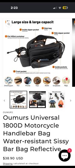 Oumurs Universal 1800D Motorcycle Handlebar Bag Water-resistant Sissy Bar Bag Reflective
