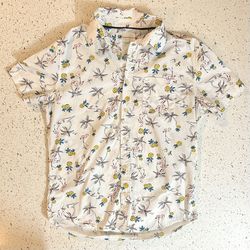 White Flamingo and Pineapple Button Down Collared Hawaiian Shirt