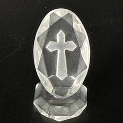 Christmas Crystal Jesus Christ Cross Pedestal On Cut Glass Prism Decor