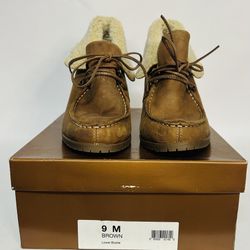 Audrey Brooke Roxy 2 Sz 9M Ankle Boot Tan Sherpa Fur Fold Over Block Heel- NEW!