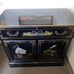 Oriental Black Lacquer Bar Serving Cabinet Top Storage Furniture Painted Buffet