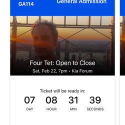 Two (2) Fourtet Tickets Kia Forum