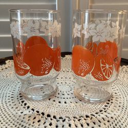 Vintage Set of 2 Anchor Hocking Orange + Blossom Juice Glasses