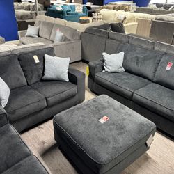 Altari Slate Living Room Set Sofa, Loveseat, Ottoman 