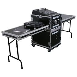 Odyssey FZ1316WDLXII Deluxe 13U Top Slanted 16U Bottom Vertical Pro Combo Rack with Two Side Tables and Casters