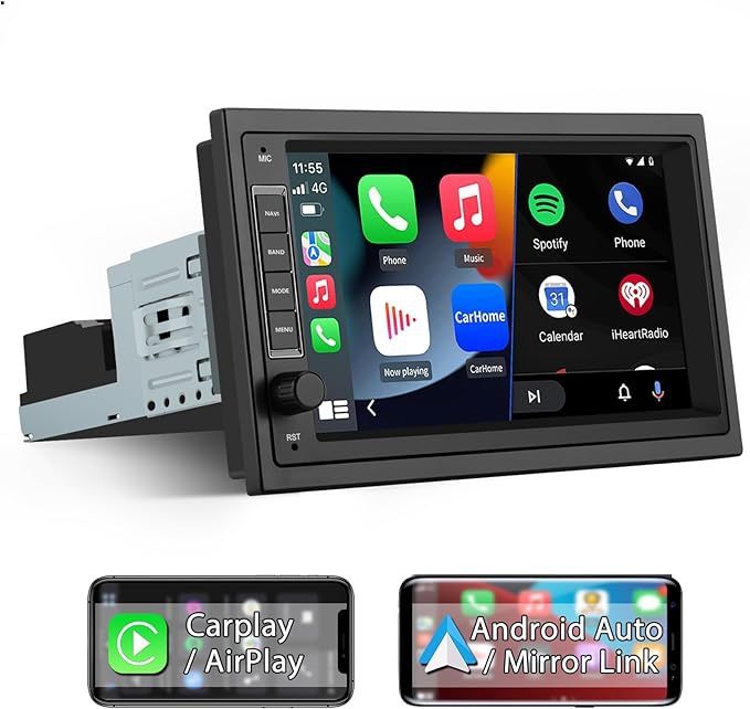 EagleNav 7 inch Car Stereo Audio 1 Din Universal Car Radio 2+64GB Android 12 for iOS Carplay/Android Auto/Mirror Link GPS Sat Nav Bluetooth WiFi USB D
