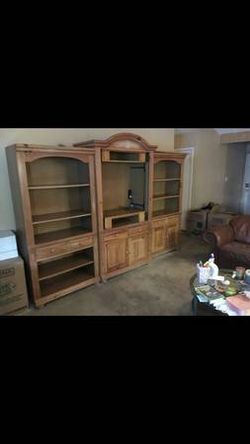 3 Piece Pine Entertainment Center & Industrial Cabinet & Microwave Cabinet