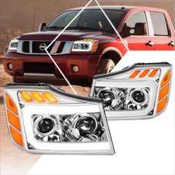 LA Zona Auto Parts 2004 to 2015 Nissan Titan Armada LED DRL Sequential Headlights Luces Micas Calaveras Faros Cromados