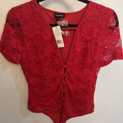 Bebe New Red Lace Bodysuit 