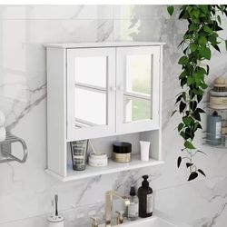 21.7 in. W x 22.8 in. H White Rectangular Medicine Cabinet with Mirror Doors and Shelvs Bathroom Cabinet Toilet Cabinet