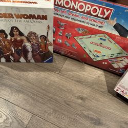 Monopoly,  Disney Lion King monopoly, and Wonder Woman Board Games Bundle (new)