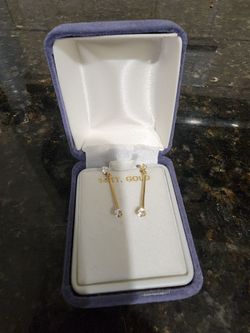 Genuine 14K Yellow Gold Bar Dangle Earrings