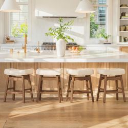 Ivory Tufted Counter Saddle  Stools – Set of 4
