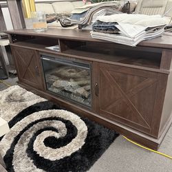 Brown 70” TV Stand w/ Fireplace