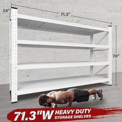 71.3" Wide Heavy Duty Garage Shelving Units,5000LBS Deep Storage Shelves,White Metal Garage Shelves,Steel Shelf,Large Storage Rack,Industrial Shelving