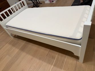 Twin Bed Frame + Organic Latex Mattress — Solid Wood, Like New