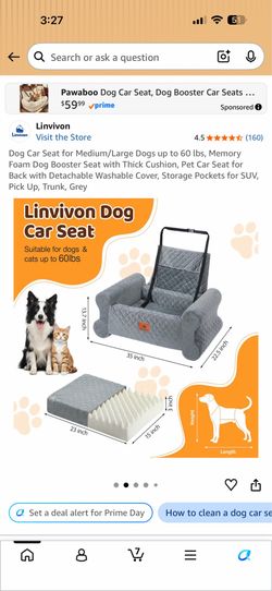 Dog Car Seat for Medium/Large Dogs up to 60 Ibs, Memory Foam Dog Booster Seat with Thick Cushion, Pet Car Seat for Back with Detachable Washable Cover