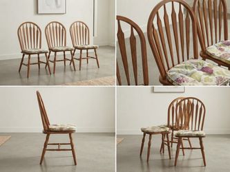 Windsor Dining Chairs with Floral Cushions – Set of 3