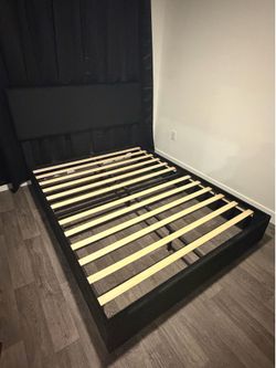 Queen Size Black Corduroy Upholstered Bed Frame