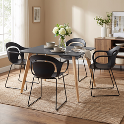 Homy Casa ROOKIE S+PHIL 5-Piece Black Dining Set with 43.3" Square Leg Table and 4 Chairs Open Box
