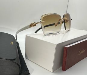 Cartier Big C Decor 24K Gold/Brown Hennessy Tint White Buffalo Horn VVS Moissanite Wires Buffs Glasses