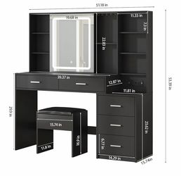 Vanity Desk w/3 setting LED mirror