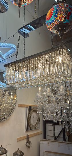 Modern rectangular crystal chandelier