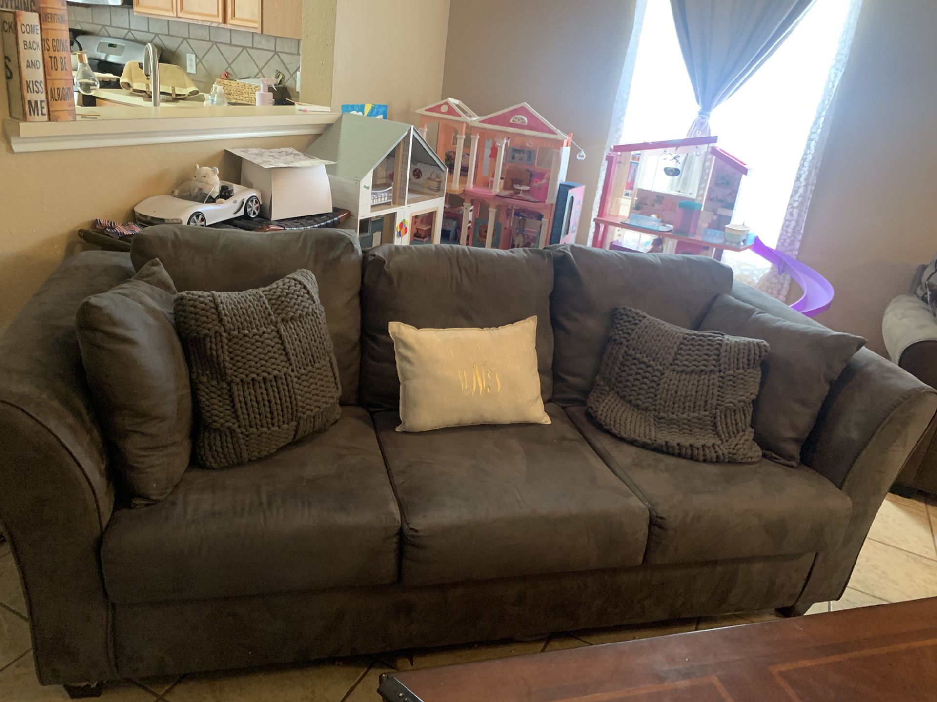 2 Couches (1 Sleeper Sofa) 2 Ottomans, And Big Chair