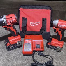 Milwaukee 18v Brushless Cordless Compact Hammer Drill/Impact Combo Kit  (2) Batteries, Bag