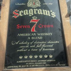 Seagrams 7 Seven Crown American Whiskey Glass Framed Mirror Sign 19 X 15