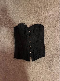 black small textured lace up corset