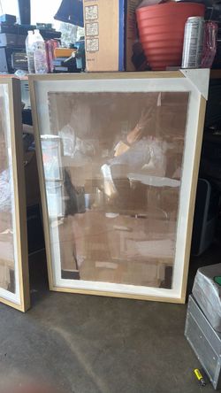 Set of 2 Large Framed Neutral Abstract Wall Art Prints