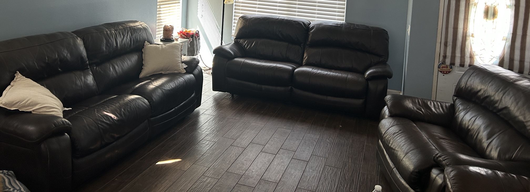 3 PC Leather Reclining Sofa Set