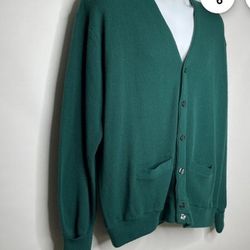 Town Craft Mens vintage 80s green vneck cardigan sweater buttoned mint condition