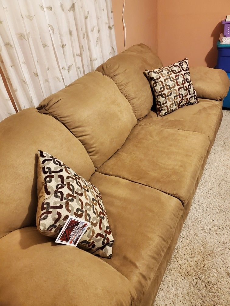 Camel Color Suede Like Sofa..Size 7ft Long..Brand New With Tag On It..very Comfortable!!