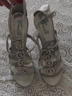 Camille party heels silver with crystal accents size 7