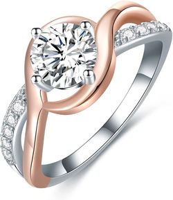 Diya 1CT Twisted Engagement Wedding Ring 925 Sterling Silver Moissanite Two-tone Size 6