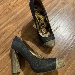 Sam Edelman "Frances" Gold and Black Glitter Pumps 9.5
