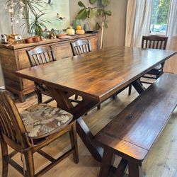 Pottery Barn Toscana 70″ Dining Table Set – Dark Wood (Gently Used)