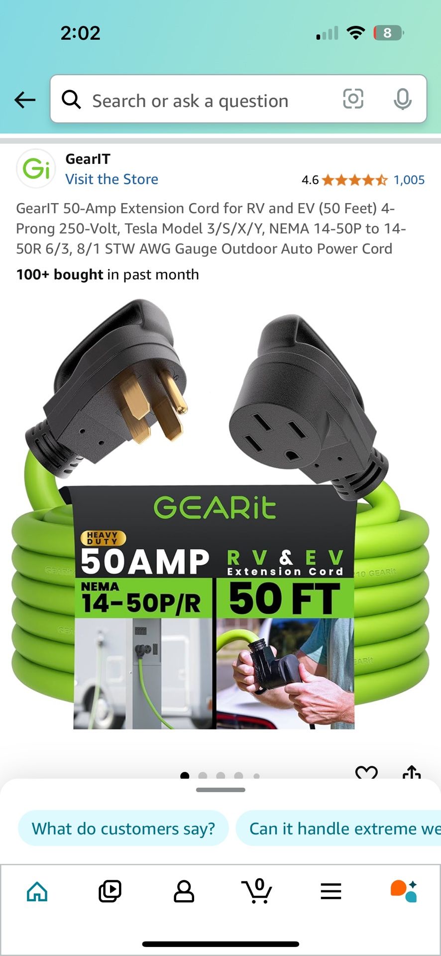 50-Amp Extension Cord for RV and EV (50 Feet)