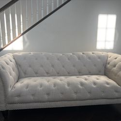 Sofa Set Button Tufted Off White/Creme 