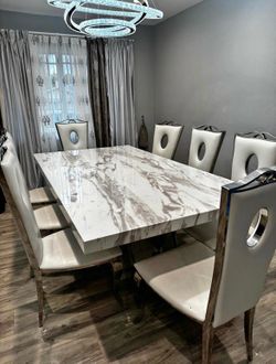 Modern Marble Dining Table Set – 8 Chairs – Luxury Contemporary Style