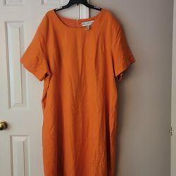 Vintage Adolfo Studio Midi Length Linen Dress - Size 32W - Orange